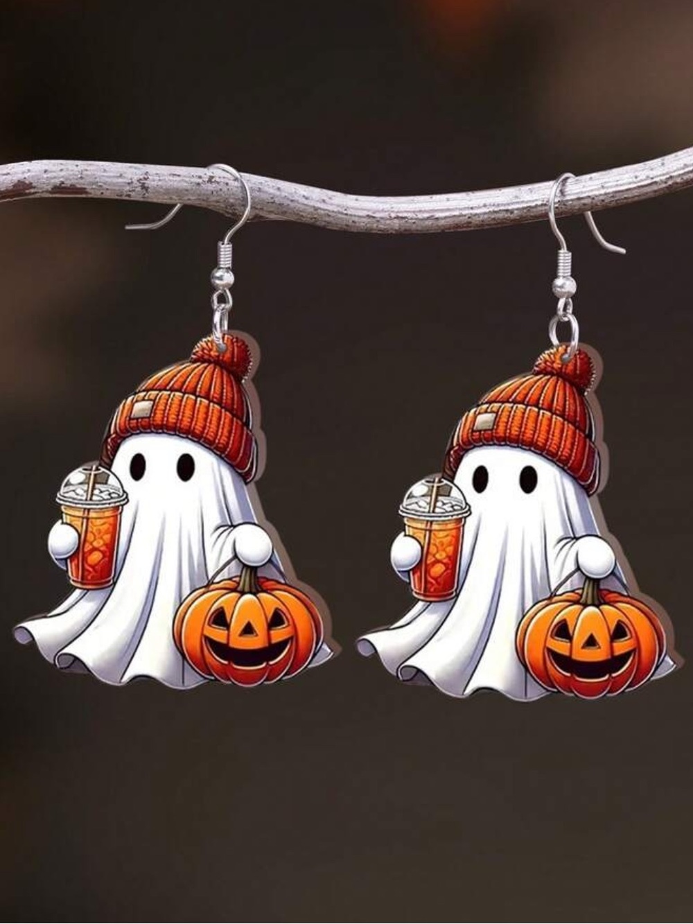 Cute Halloween Ghost Earrings with Pumpkin & Drink
